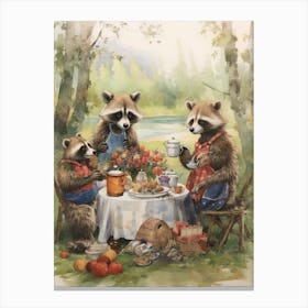 Raccoon Family Picnic Watercolour 2 Canvas Print