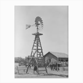 Windmill, Watering Trough And Barn On Sms Ranch Near Spur, Texas By Russell Lee Canvas Print