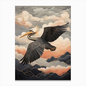 Brown Pelican Gold Detail Painting Canvas Print