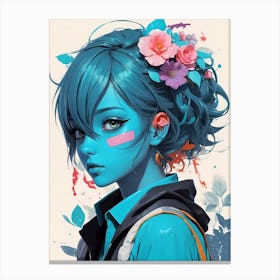 Anime Girl With Flowers Canvas Print