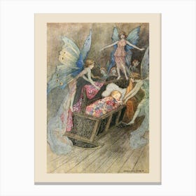 Fairies Around A Child In A Rocking Crib, Warwick Goble Canvas Print