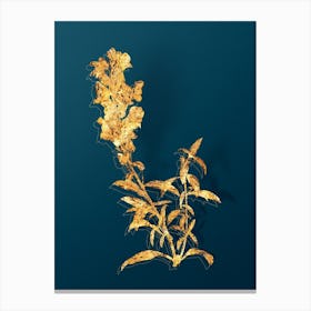 Vintage Red Dragon Flowers Botanical in Gold on Teal Blue n.0345 Canvas Print