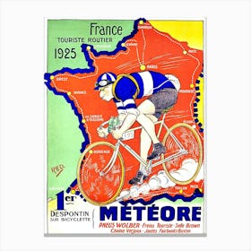 Bicycle Race And A Determined Man In Front Of the Map, France Canvas Print
