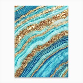 Gold And Blue Marble Art Canvas Print