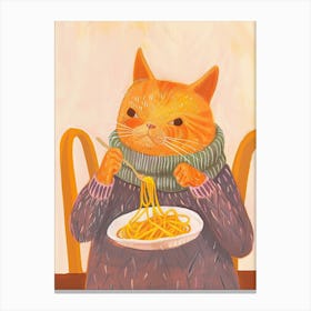 Orange Cat Pasta Lover Folk Illustration 2 Canvas Print