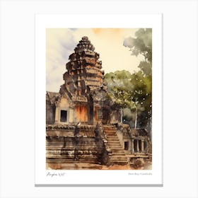 Angkor Wat Cambodia 1 Watercolour Travel Poster Canvas Print