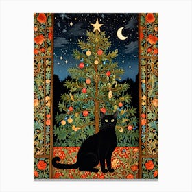 William Morris Black Cat Under Christmas Tree Canvas Print