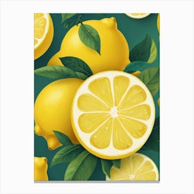 Lemons On Green Background Canvas Print