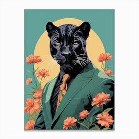 Floral Black Panther Portrait In A Suit (22) Canvas Print
