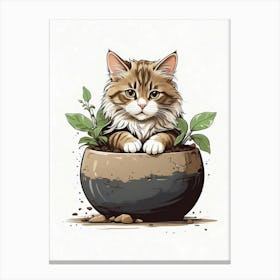 Cat In A Pot Canvas Print