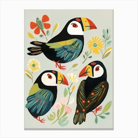 Folk Style Bird Painting Puffin 4 Canvas Print