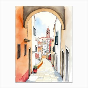 Watercolor Street In Portugal Canvas Print