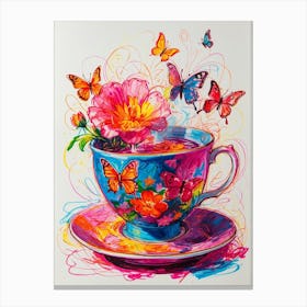 Tea Cup With Butterflies Canvas Print