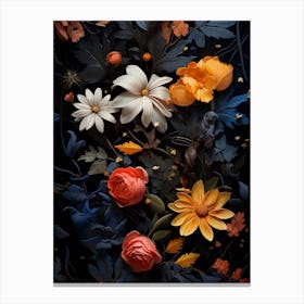 Flowers On A Black Background iii Canvas Print