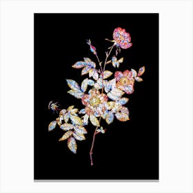 Stained Glass Alpine Rose Mosaic Botanical Illustration on Black Canvas Print