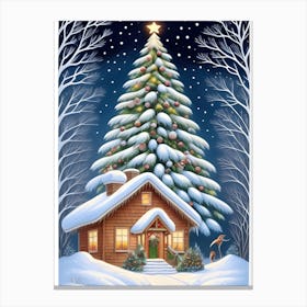 Christmas Tree & House Art Canvas Print