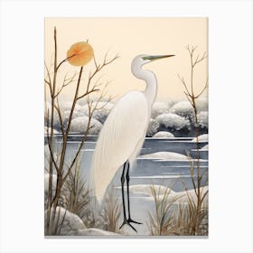 Winter Bird Painting Egret 1 Canvas Print