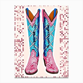 Pink And Blue Cowboy Boots Canvas Print