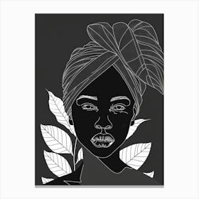 Black And White Portrait Of A Woman With Leaves Canvas Print