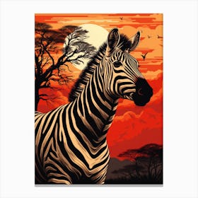Zebra At Sunset 2 Canvas Print