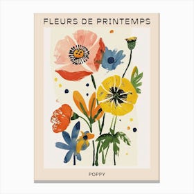 Spring Floral French Poster  Poppy 3 Canvas Print