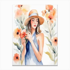 Watercolor Girl With Flowers Canvas Print