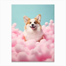 Corgi Dog in Cotton Candy, Pastel Colors, Preppy Aesthetic Canvas Print