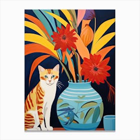 Bird Of Paradise Flower Vase And A Cat, A Painting In The Style Of Matisse 0 Canvas Print