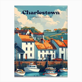 Charlestown Cornwall Vintage Travel Illustration Canvas Print