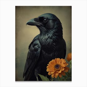 Crow with Flowers 4 Canvas Print