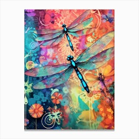 Dragonfly Collage Bright Colours 7 Canvas Print