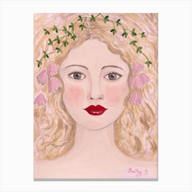 Woman Portrait With Pink Flowers Canvas Print