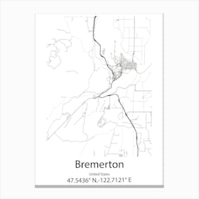 Bremerton,United States Minimalist Map Canvas Print