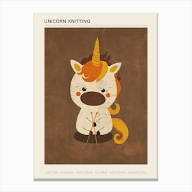 Muted Orange Cute Unicorn Knitting Poster Canvas Print