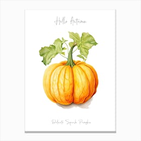 Hello Autumn Delicata Squash Pumpkin Watercolour Illustration 2 Canvas Print