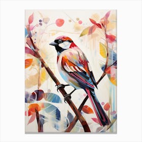 Bird Painting Collage House Sparrow 1 Canvas Print