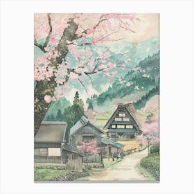 Shirakawa Go Japan 2 Retro Illustration Canvas Print