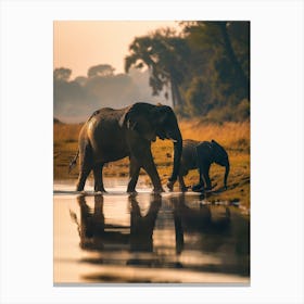 Two Elephants In The Water Canvas Print