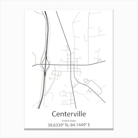 Centerville,United States Minimalist Map Canvas Print