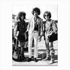 Jimi Hendrix With Noel Redding And Mitch Mitchell At The Airport Coming Back From Their American Tour On August 21 1967 Canvas Print