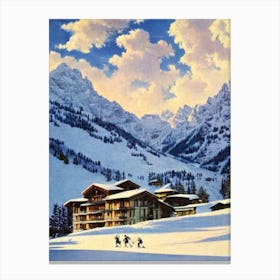 Courmayeur, Italy Ski Resort Vintage Landscape 2 Skiing Poster Canvas Print
