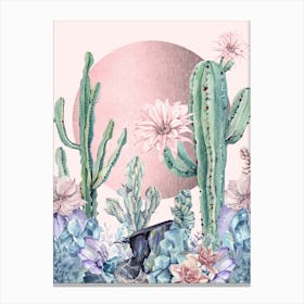 Watercolor Cactus Rose Gold Desert Sunset Canvas Print