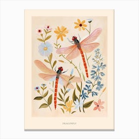Folksy Floral Animal Drawing Dragonfly 3 Poster Canvas Print