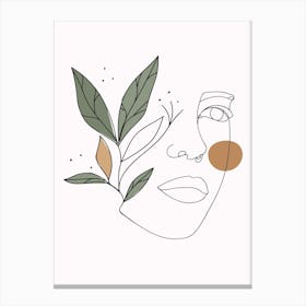 Line art Woman With Leaves Canvas Print