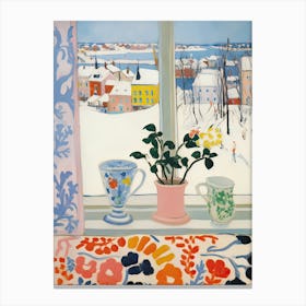 The Windowsill Of Helsinki   Finland Snow Inspired By Matisse 2 Canvas Print