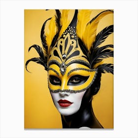 A Woman In A Carnival Mask, Yellow And Black (23) Canvas Print