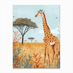 Giraffe By The Baobab Tree Modern Illustration Canvas Print
