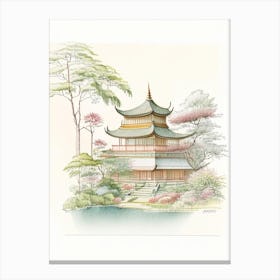 Katsura Imperial Villa, Japan Vintage Pencil Drawing Canvas Print
