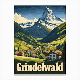 Aihrgdesign A Vintage Travel Poster Of Grindelwald Featuring 3 Canvas Print