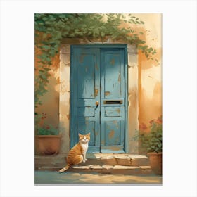 Ginger Cat Mediterranean Blue Door Canvas Print